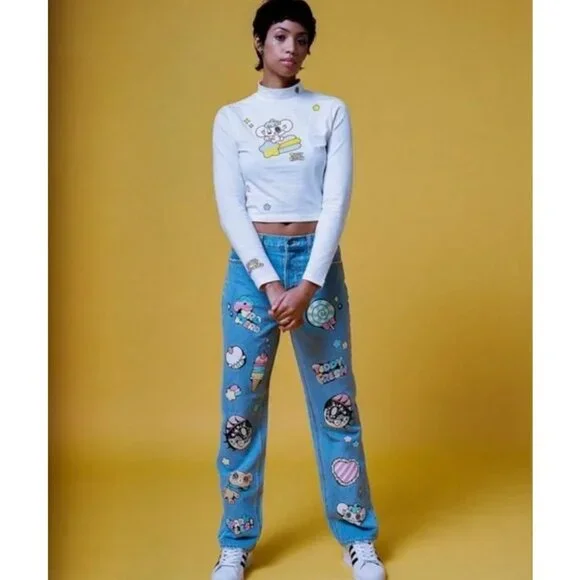 ULTRA RARE, BNWOT Teddy Fresh x Yurie Sekiya Printed Denim Jeans - Picture 6 of 9